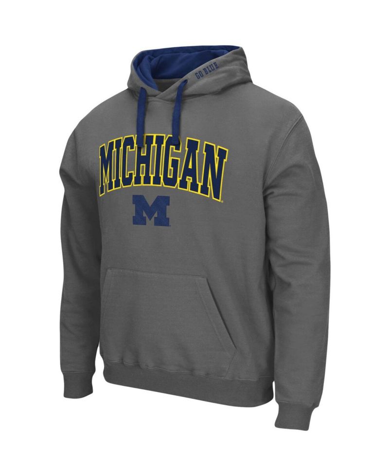 Men's Charcoal Michigan Wolverines Big and Tall Arch and Logo 2.0 Pullover Hoodie