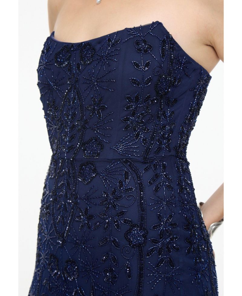 Women's Embellished Sequin Beaded Maxi Strapless Dress