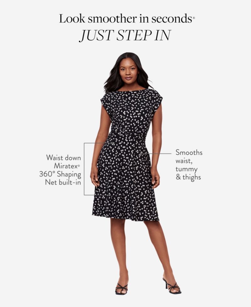 Women's Dot-Print Boat Neck Short-Sleeve Shaping Dress