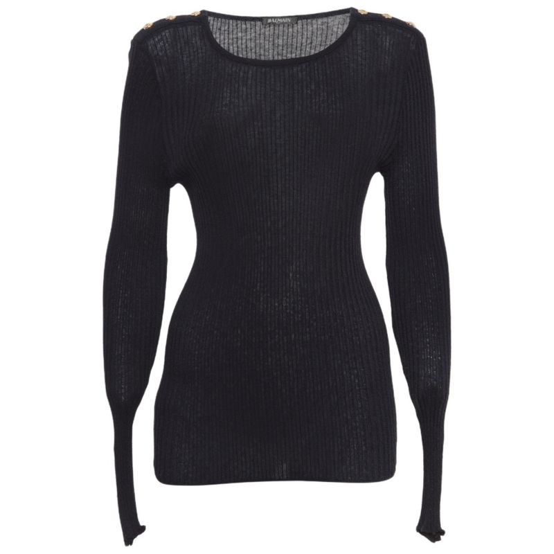 Women's Black Rib Knit Button Detail Sweater