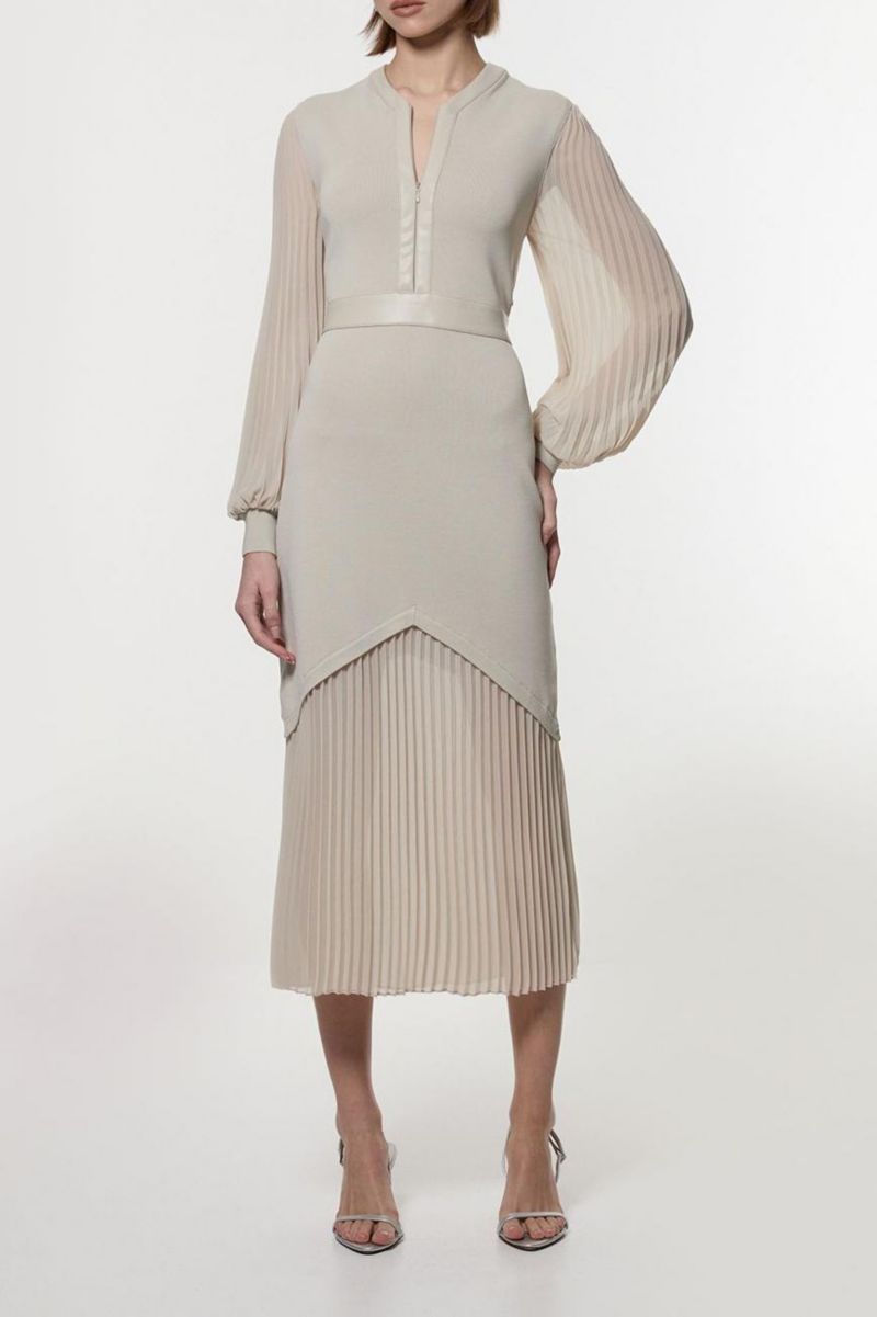 Women's Woven Sleeved Pleated Dress