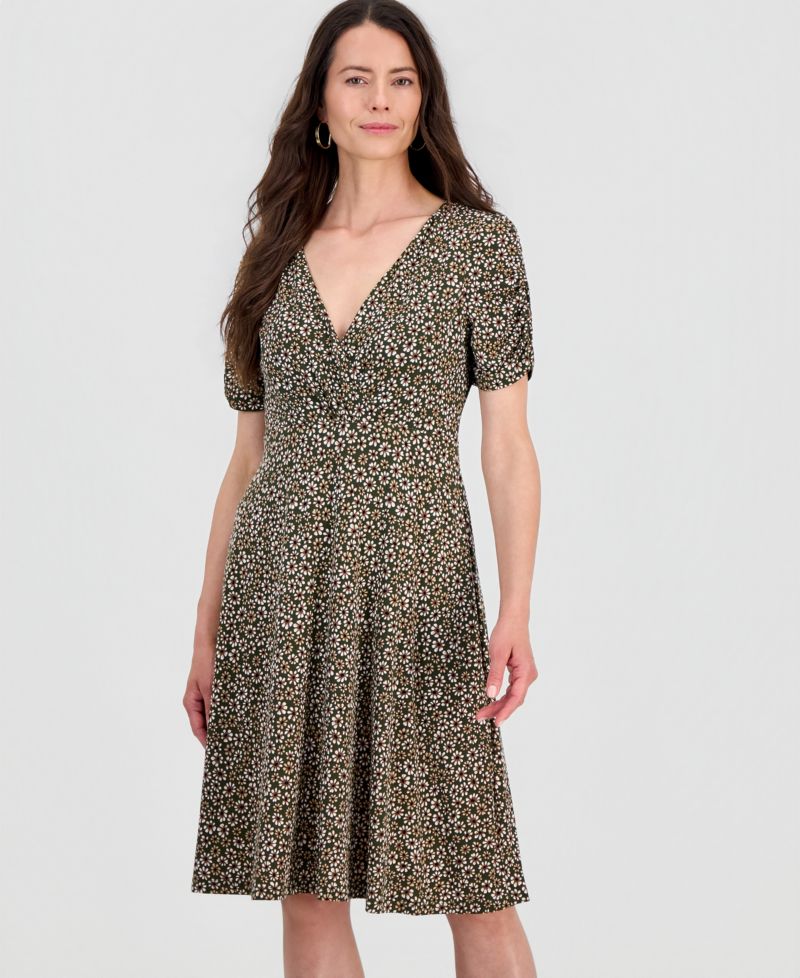 Women's Printed Short-Sleeve A-Line Dress