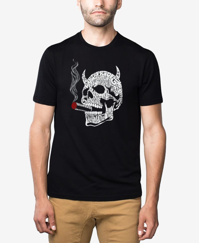 Men's Cotton/Poly Blend Word Art T-Shirt - 7 Deadly Sins Skull