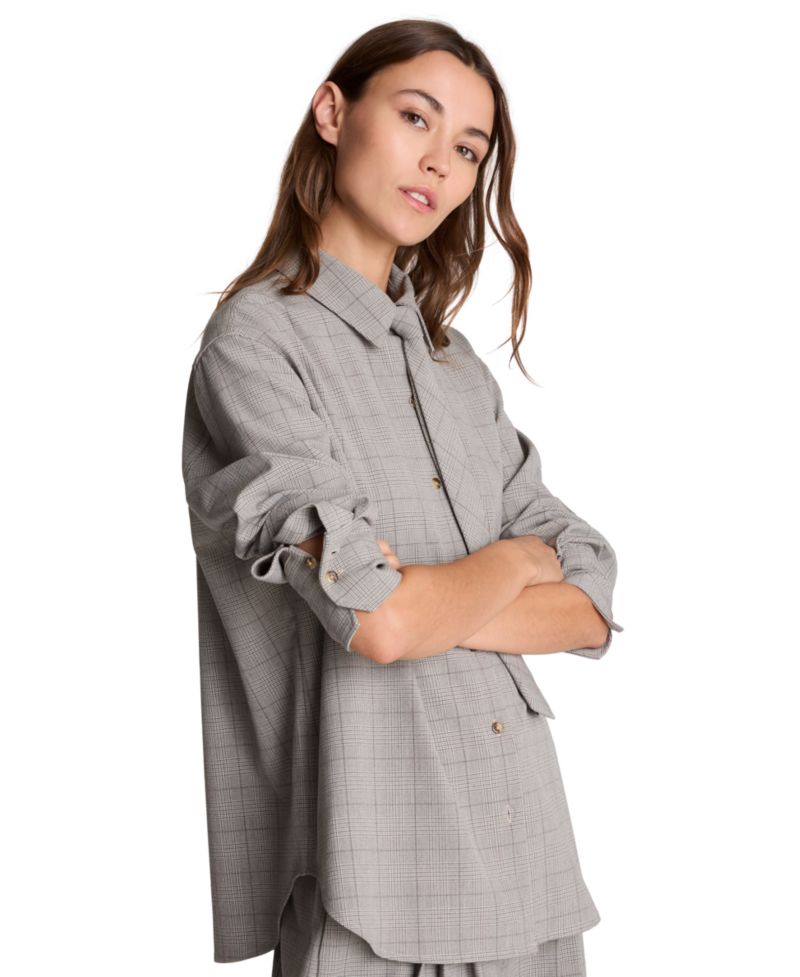 Women's Boyfriend Plaid Button Down Shirt with Tie"