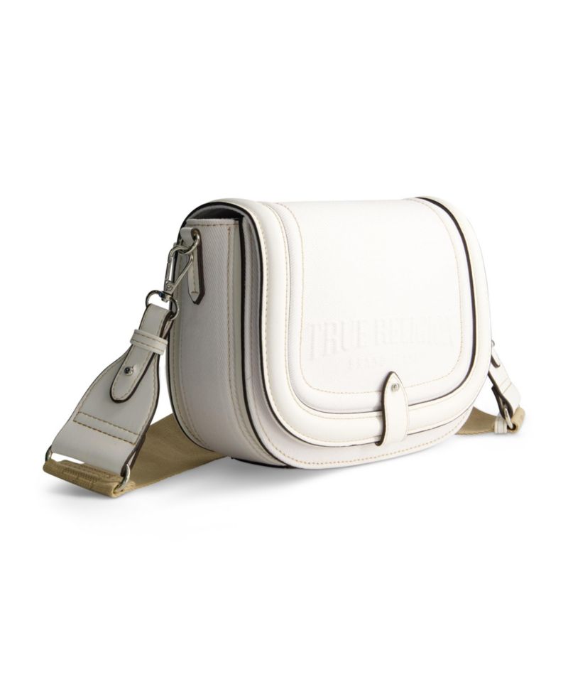 Distressed Logo Denim Saddle Bag