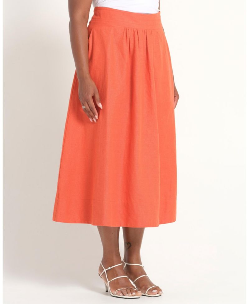 Women's Kaia Linen Gathered A-Line Midi Skirt