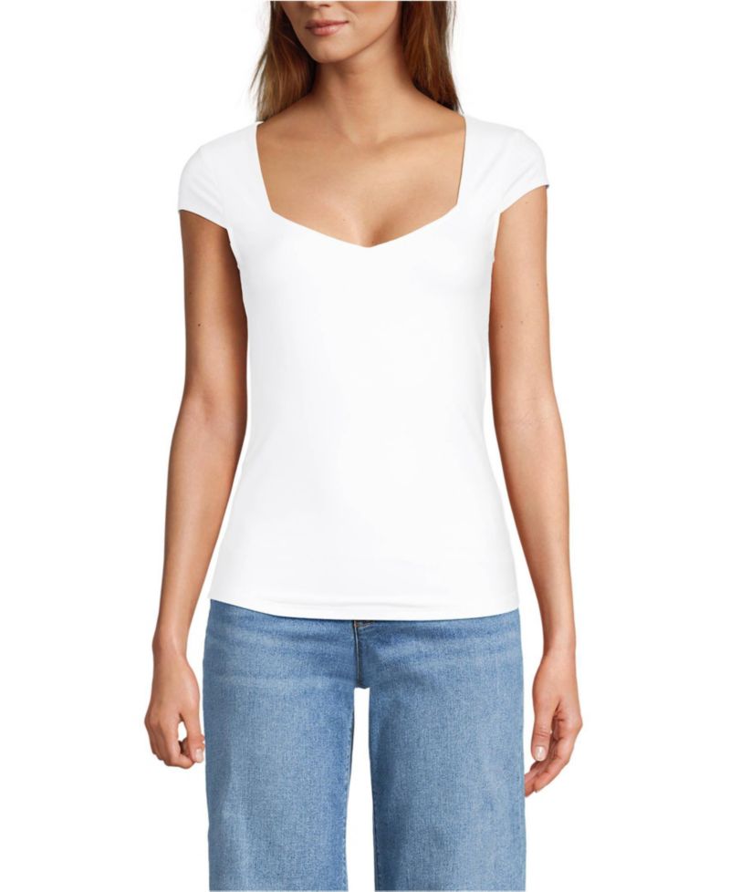 Women's Cap Sleeve Tugless Double Layer Sweetheart Knit Top