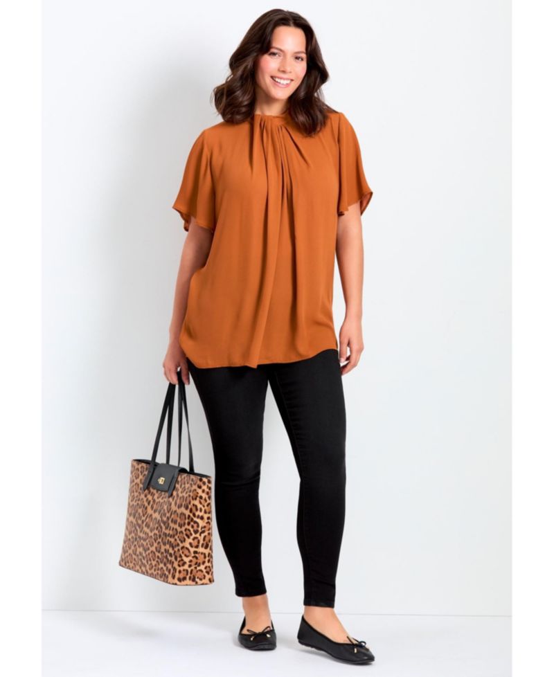 Women's Plus Size Twist Front Mockneck Flutter Sleeve Blouse