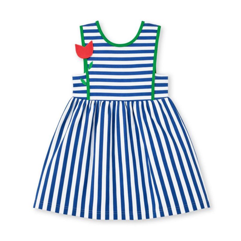 Little Girls Stripe Knit Dress With Tulip