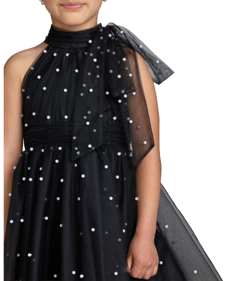 Big Girls Pearl Embellished Tulle Fit and Flare Dress