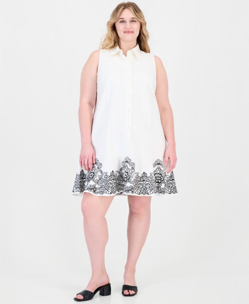 Plus Size A-Line Side-Pocket Embroidered Dress