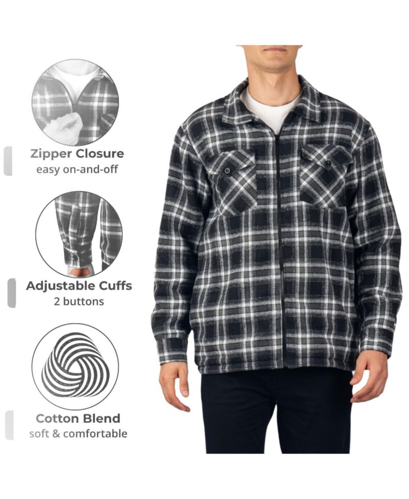 Men's Felix Fleece Lined Flannel Shirt Heavyweight Zip-Up Plaid Shacket Overshirt