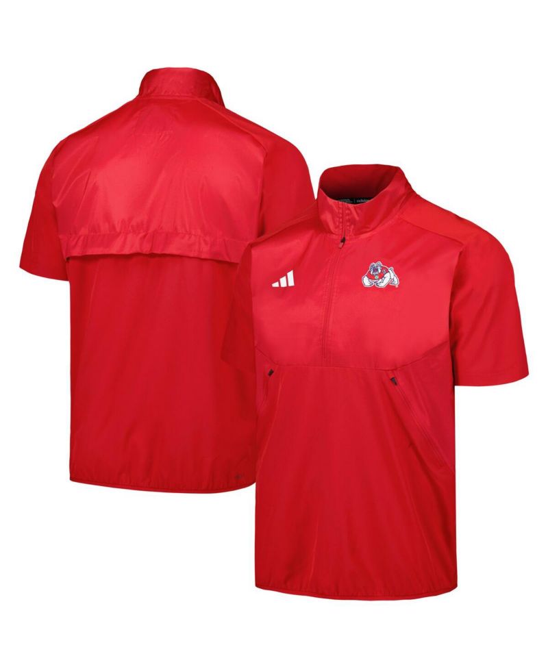 Men's Red Fresno State Bulldogs Sideline AEROREADY Raglan Short Sleeve Quarter-Zip Jacket