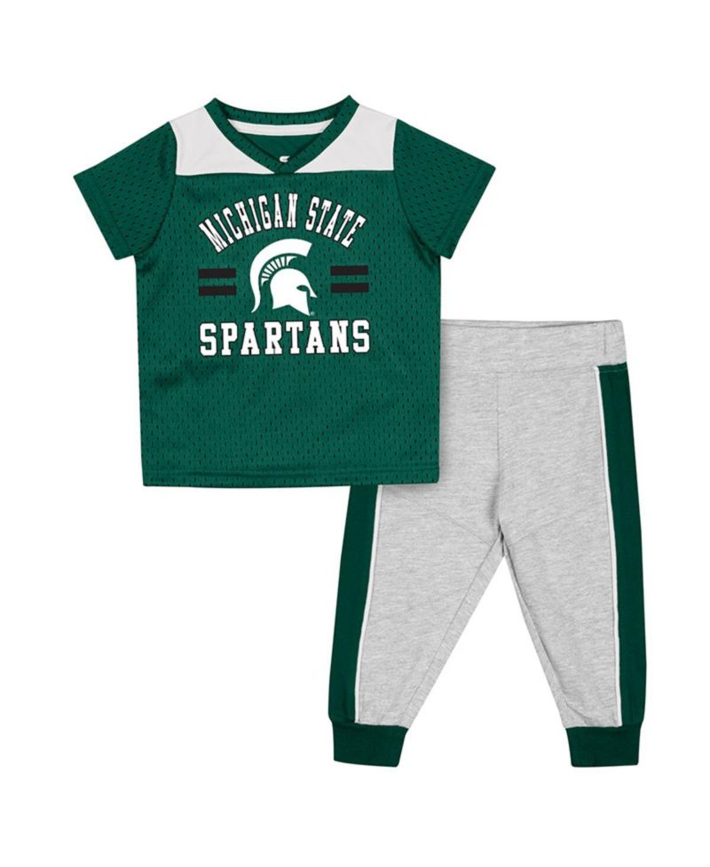 Baby Boys and Girls Green/Heather Gray Michigan State Spartans Ka-Boot-It Jersey Pants Set