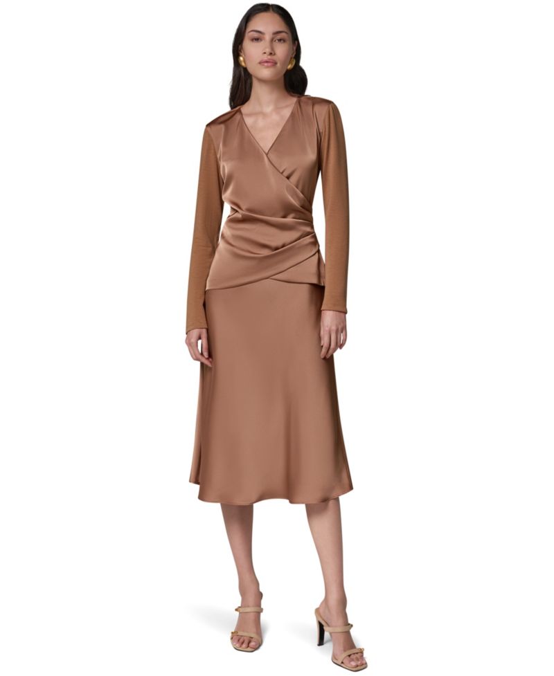 Women's Satin Long-Sleeve Wrap Top