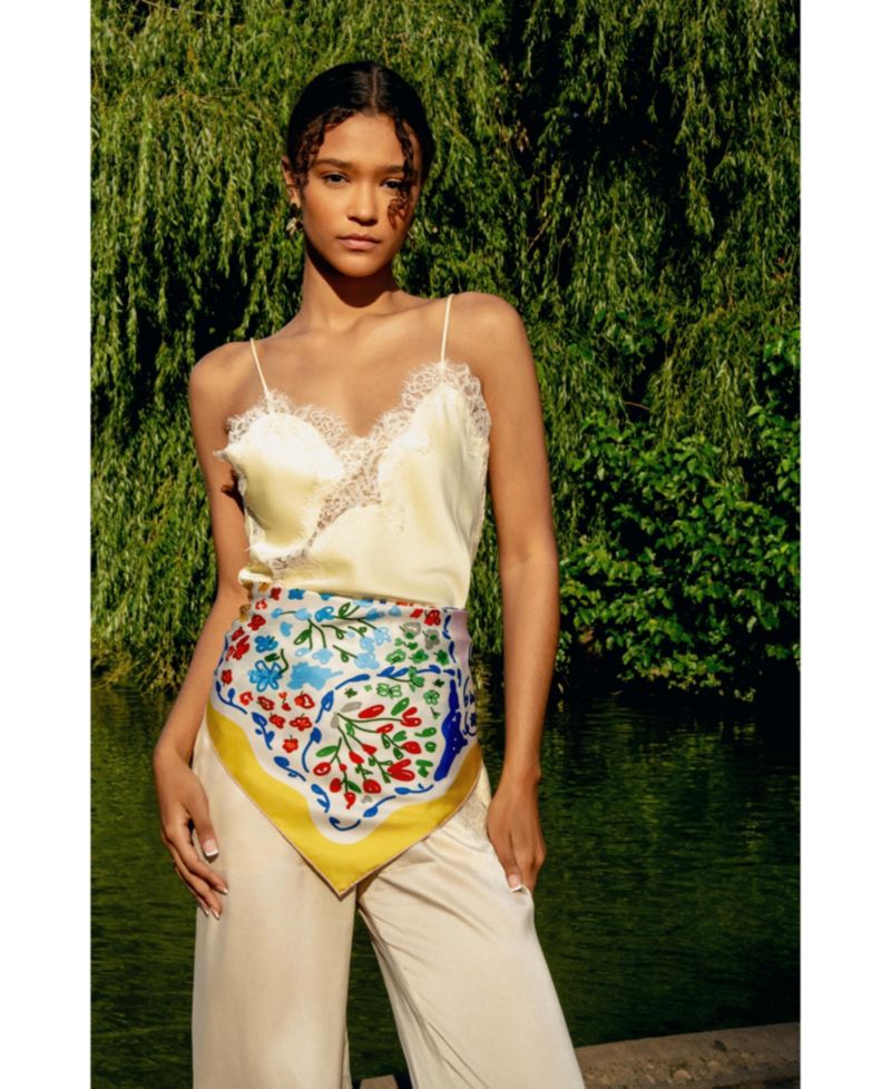 Women's Yellow Garden Double Sided Silk Scarf
