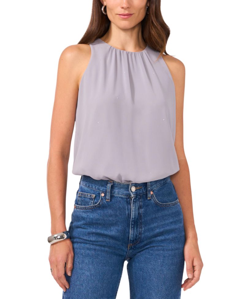 Women's Crewneck Sleeveless Embellished Top