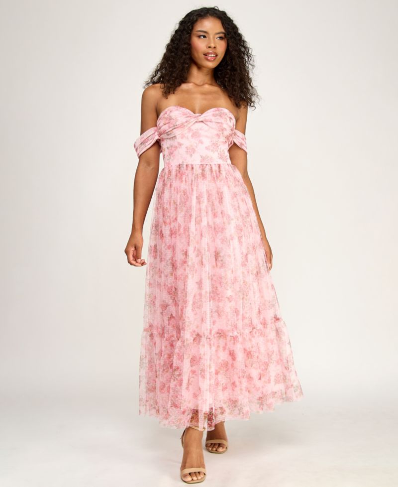 Women's Floral Ruffle Hem Off-The-Shoulder Dress
