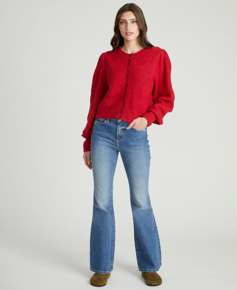 Women's Pointelle Wooden-Floral Button Cardigan