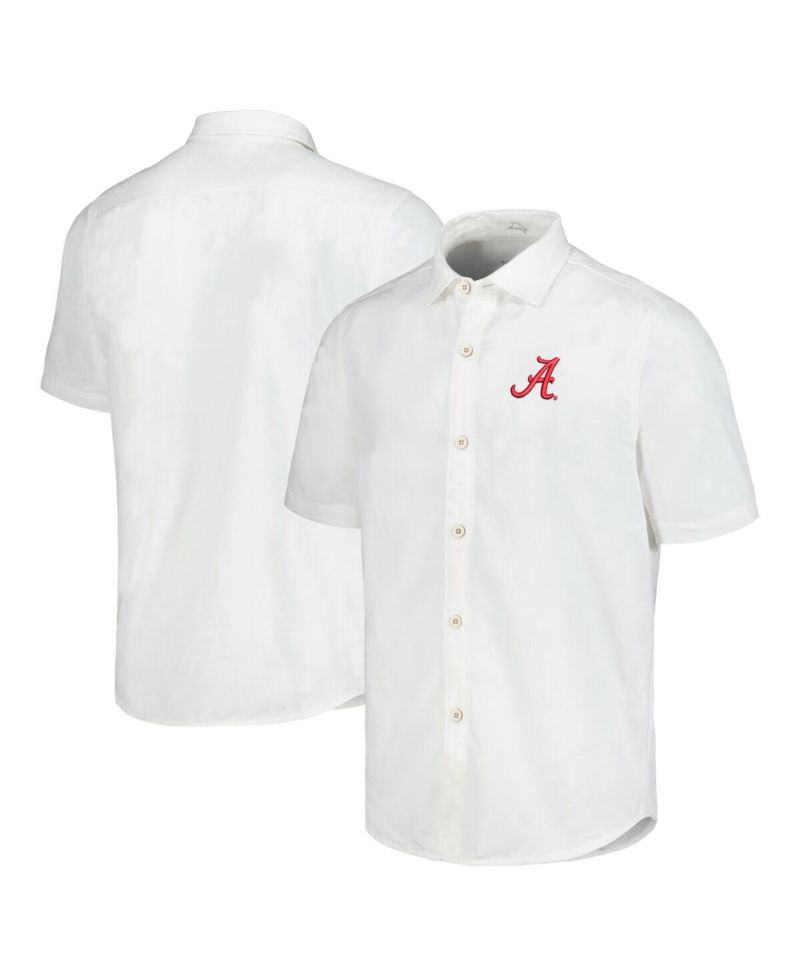 Men's White Alabama Crimson Tide Coconut Point Palm Vista IslandZone Camp Button-Up Shirt