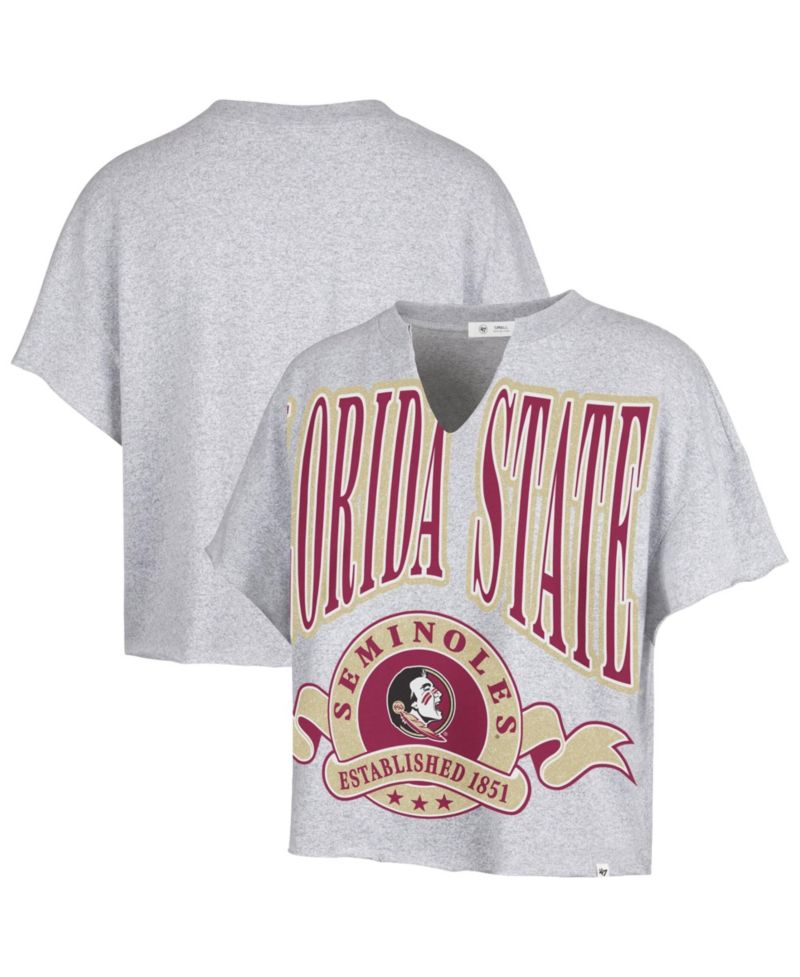 Women's Gray Florida State Seminoles Banners Out Oversized Notch-Neck T-Shirt