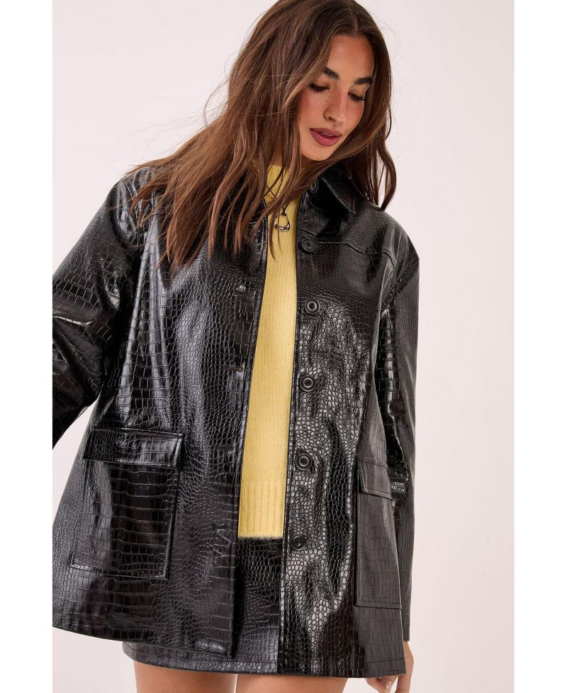Women's Croc Vinyl Faux Leather Clean Jacket