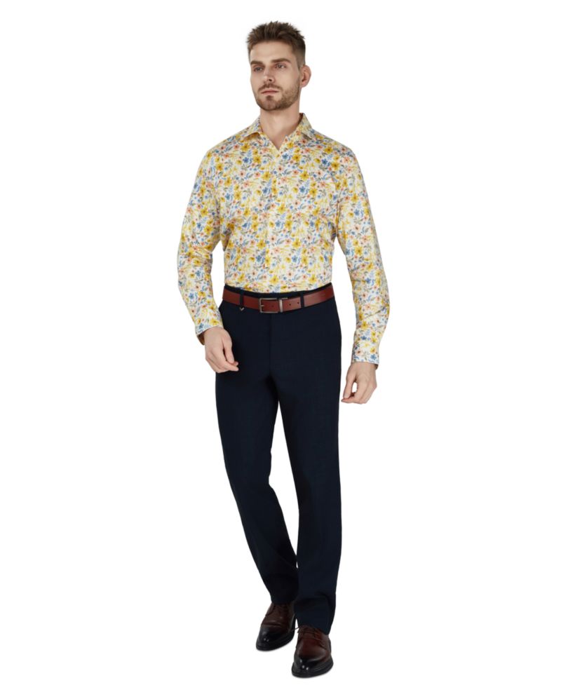 Men's Slim-Fit Floral Printed Dress Shirt