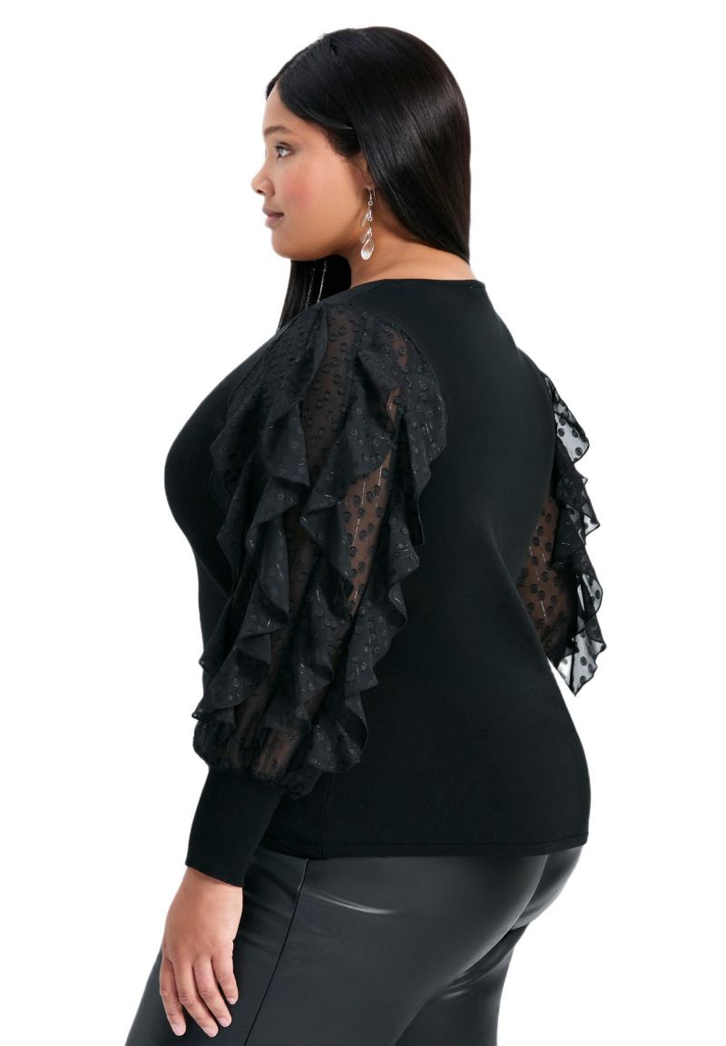 Women's Plus Size Frill Sleeve Sweater