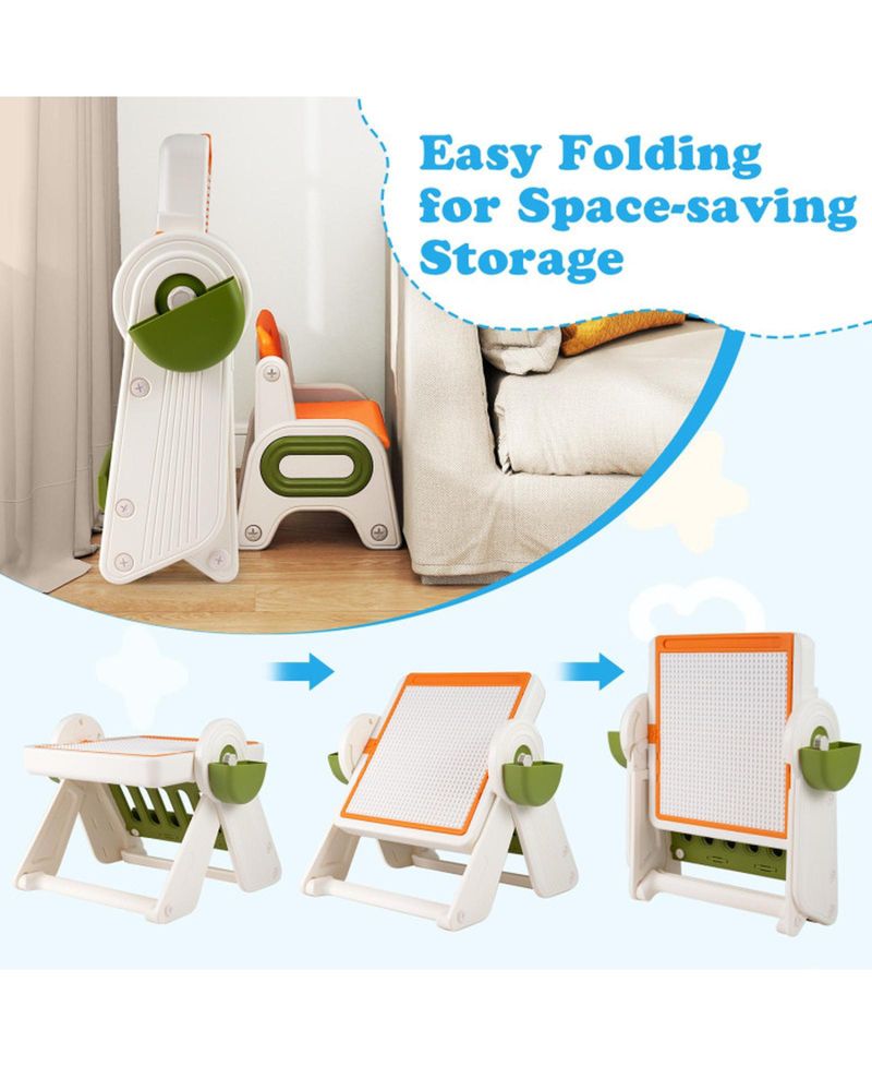6-in-1 Kids Activity Table and Chair Set with Folding Art Easel