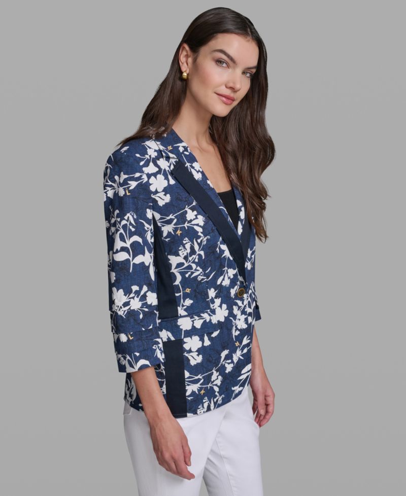 Petite Printed Collared Neck Blazer