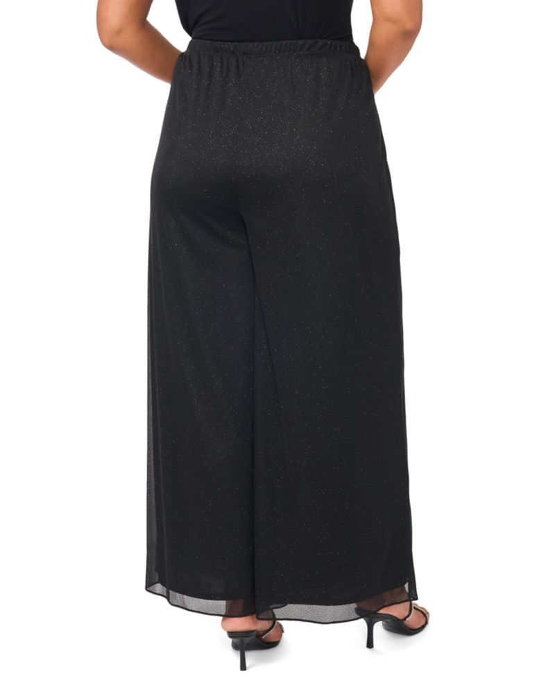 Plus Size Sparkle Mesh Wide-Leg Pull-On Pants