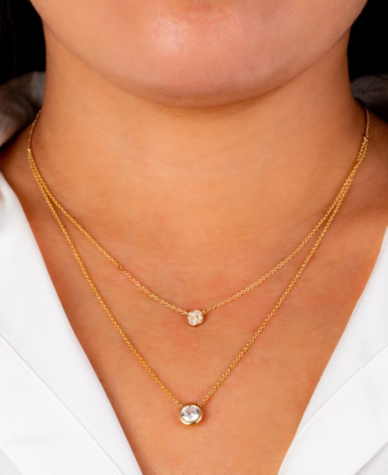 Double Layered Bezel Set 16" + 2" Cubic Zirconia Chain Necklace in Gold Over Sterling Silver
