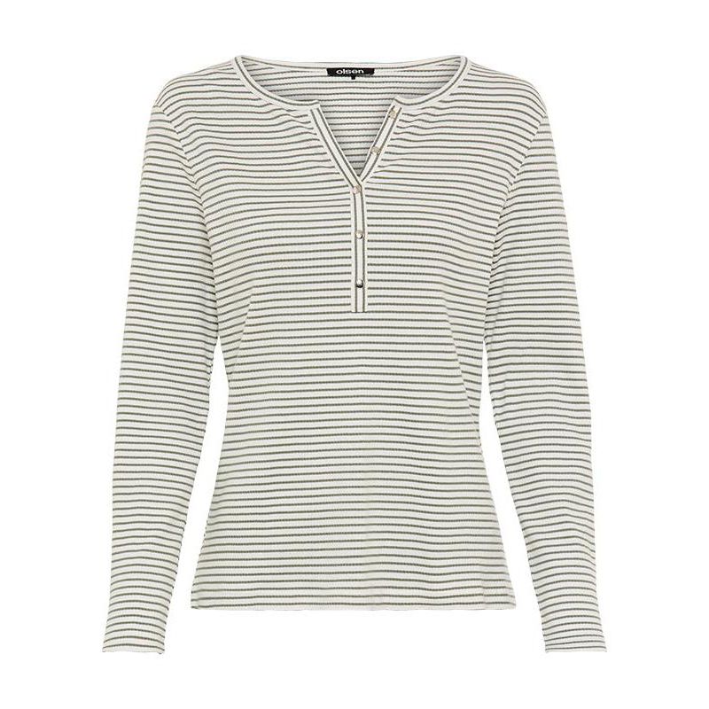 Women's Stripe Rib Knit Henley T-Shirt
