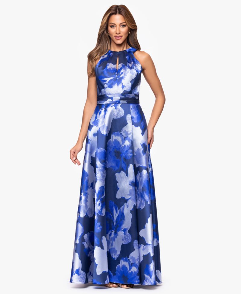 Women's Long Printed Halter Neck Ball Gown