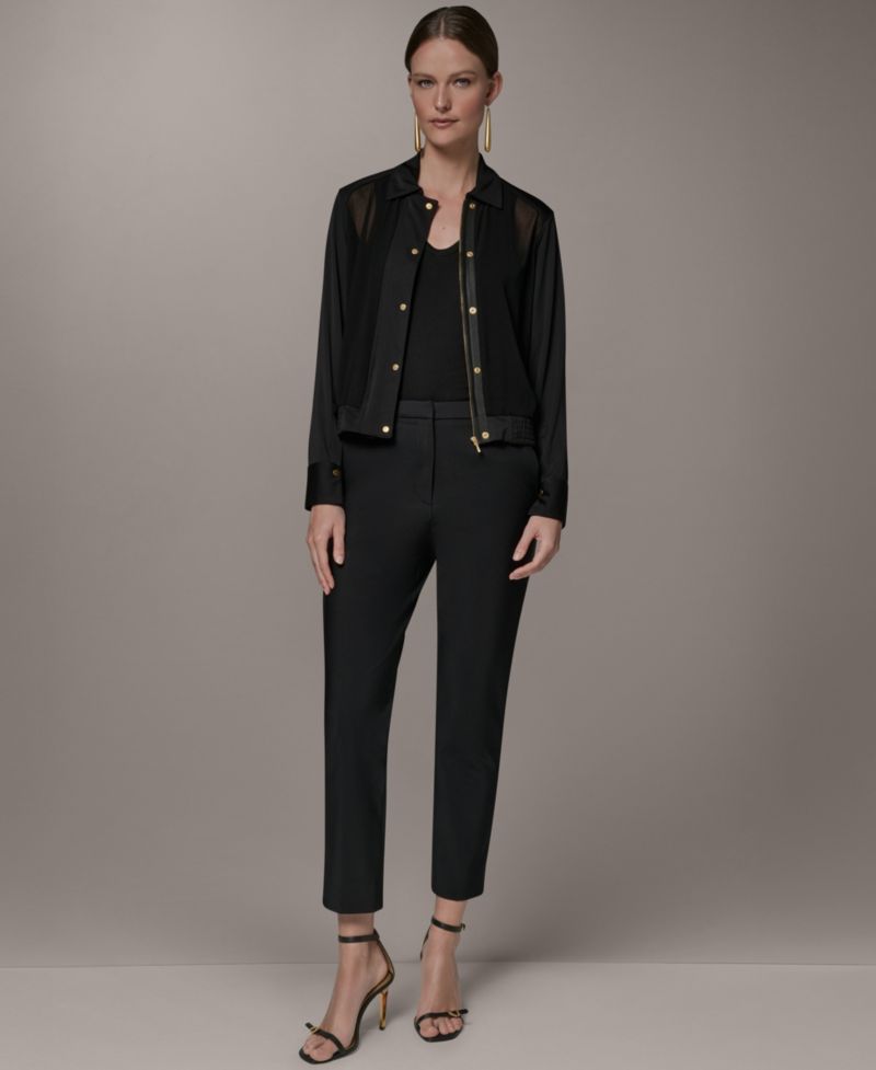 Women's Bomber Mixed Media Zip-Front Jersey Jacket