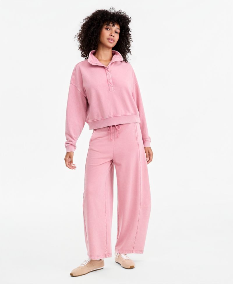 Petite Snap Henley Fleece French Terry Mock Neck Sweatshirt