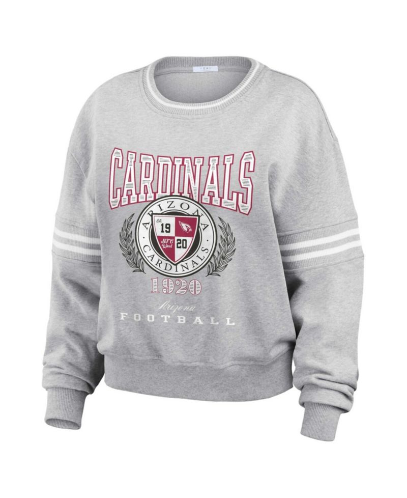 Women's Heather Gray Arizona Cardinals Cropped Pullover Sweatshirt