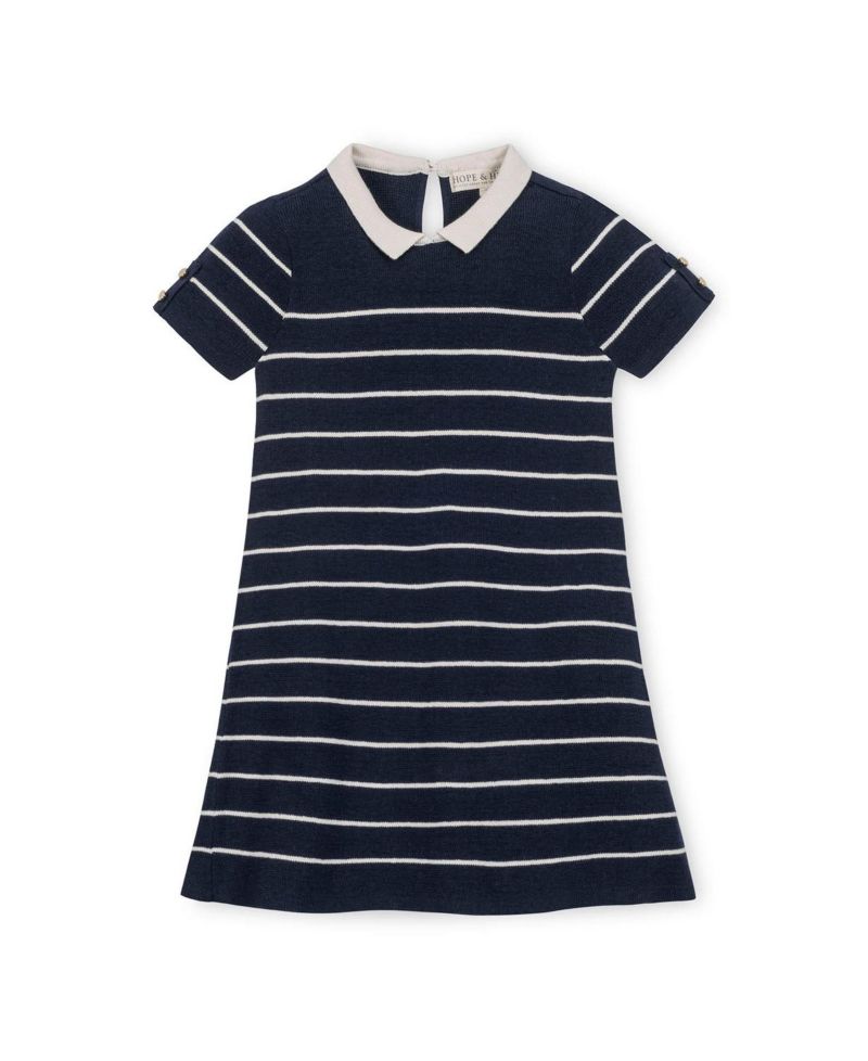 Little Girls Hope and Henry Organic Short Sleeve Milano Sweater Dress with Collar