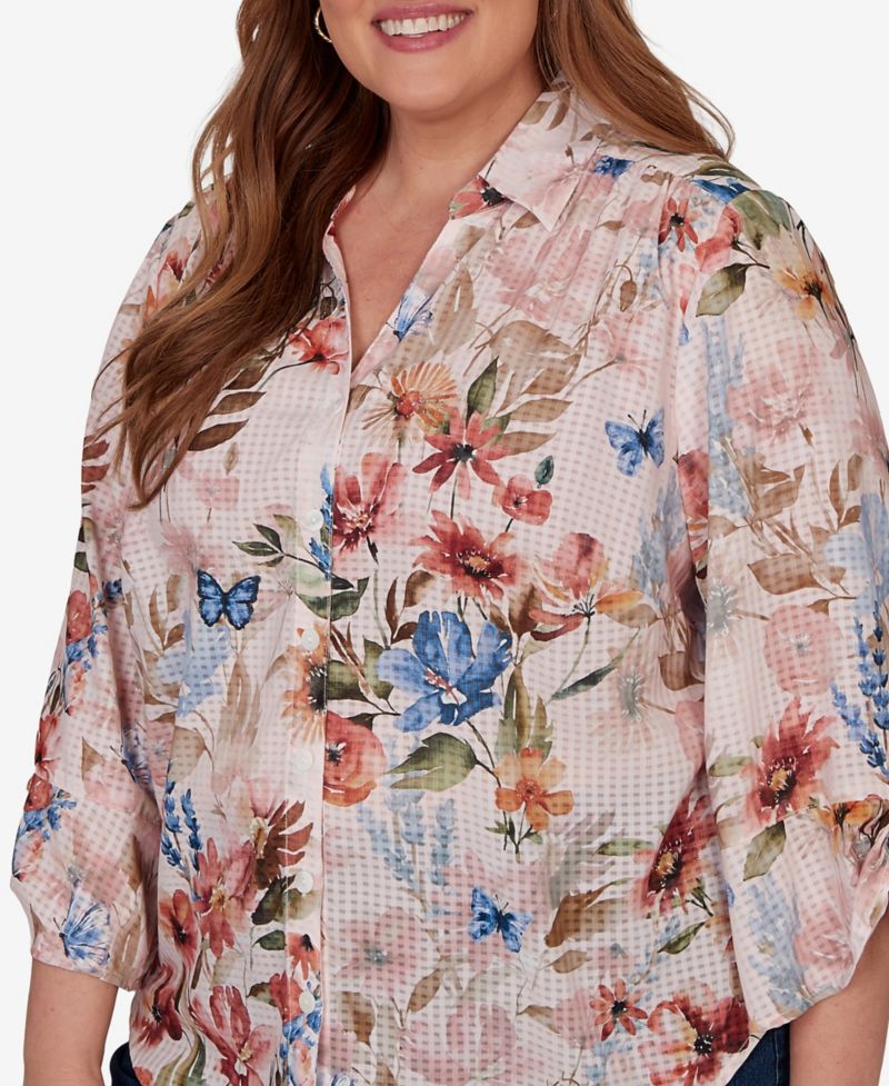 Plus Size Camden Market Botanical Butterfly Button-Front Top