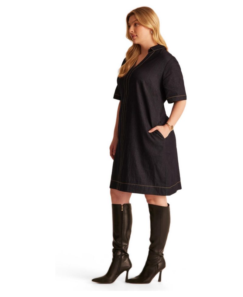 Plus Size Avah Collared Denim Shift Dress