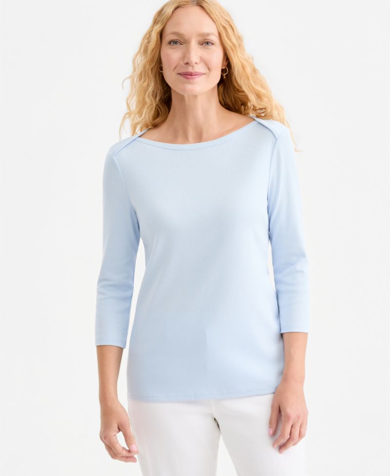Plus Size 3/4 Sleeve Boat-Neck Top
