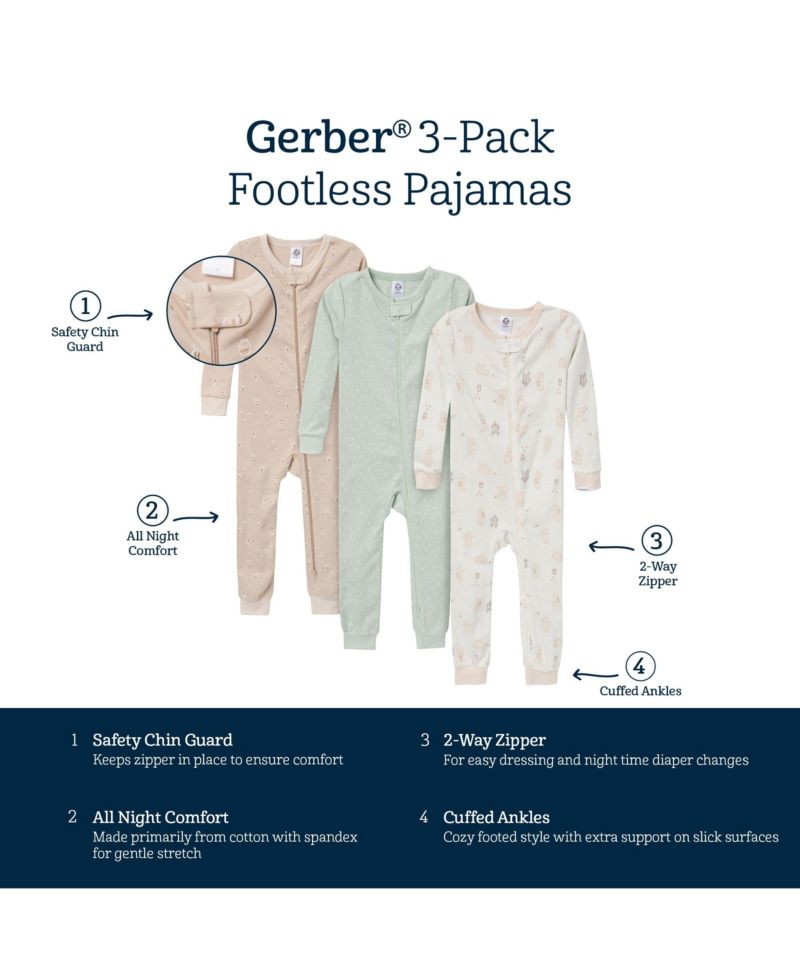 Baby Girls' Snug Fit Footless Pajamas, 3-Pack