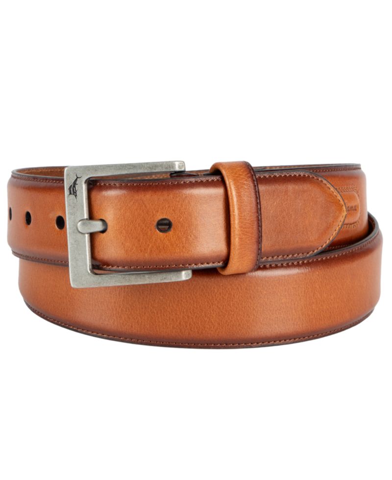 Men's Classic Casual Leather with Burnished Edges Belt