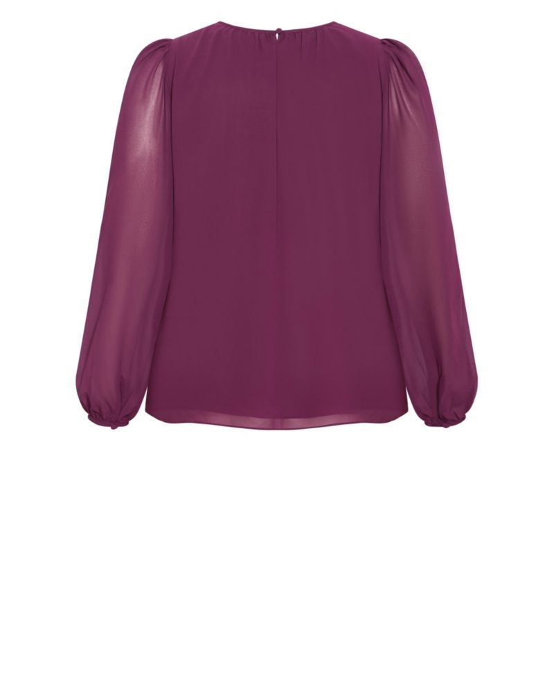 Plus Size Kelly Sheer-Sleeve Crewneck Blouse