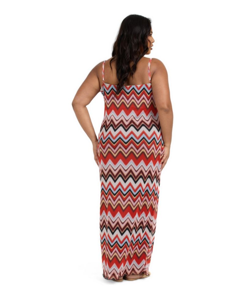 Women's Strapy Retro Print Mesh Maxi Dress