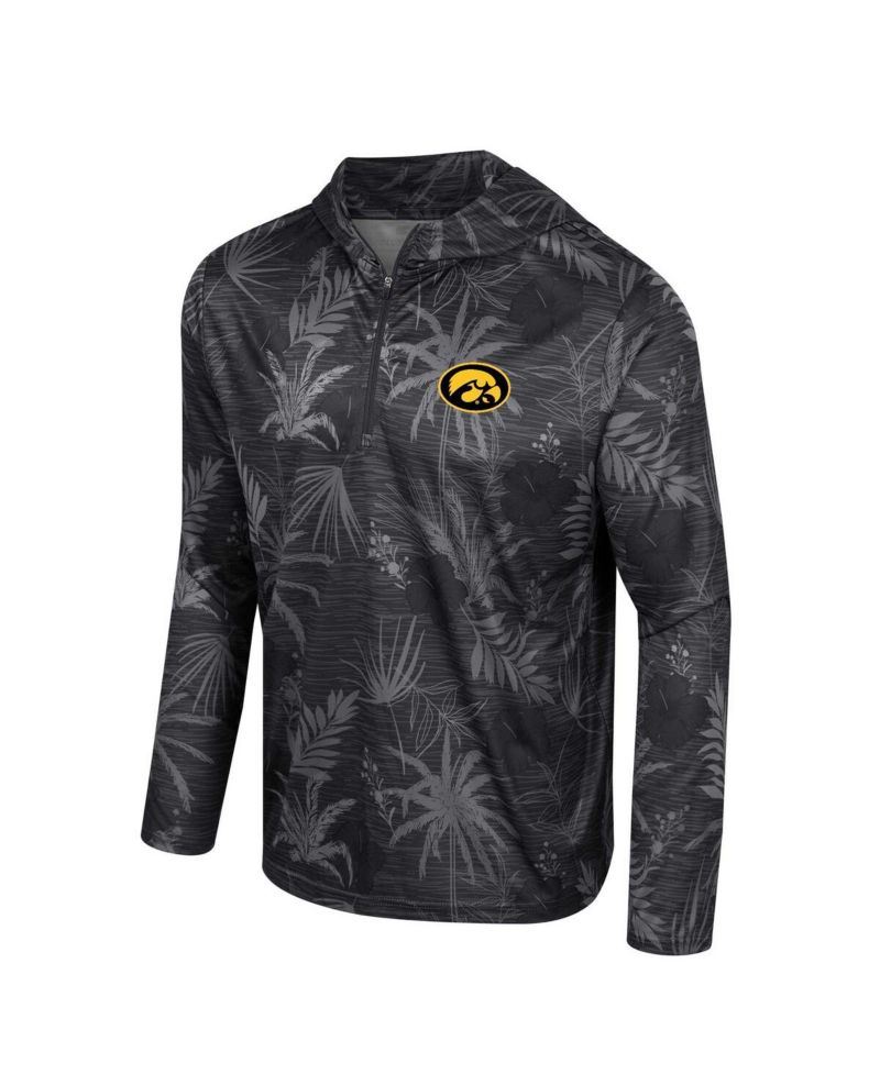 Men's Black Iowa Hawkeyes Palms Printed Lightweight Quarter-Zip Hooded Top