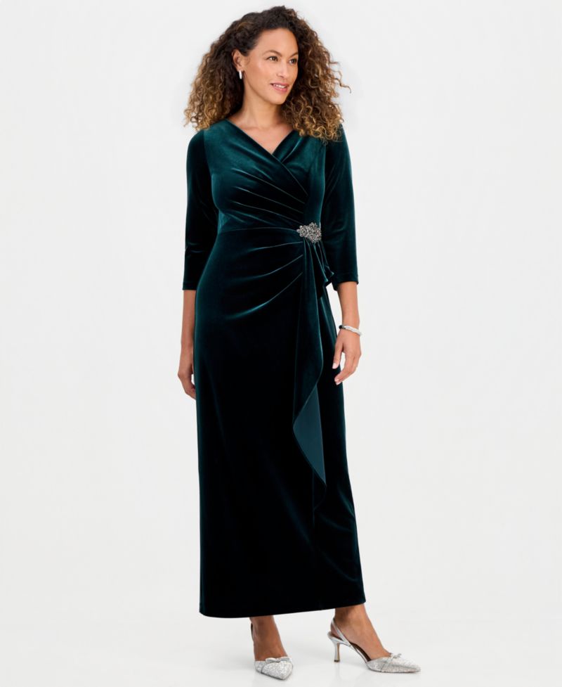 Petite Laurie Embellished V-Neck Short-Sleeve Gown