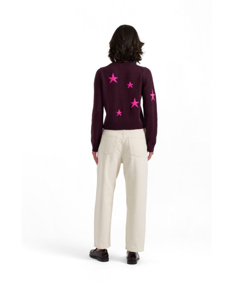 Women's Wool-Cashmere Blend Star Crewneck Cardigan