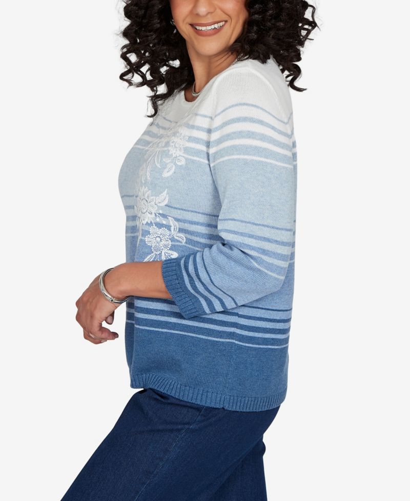 Women's 3/4-Sleeve Stripe Crewneck Pullover