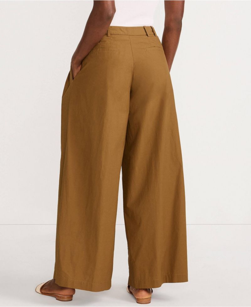 Women's Poplin Mid Rise Pleated Slouchy Pants